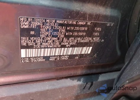 2019 Toyota Rav4 Xle Premium from USA, damaged, VIN 2T3C1RFV1KW039230